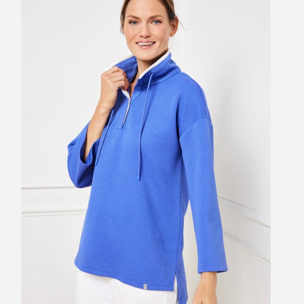 T By Talbots Mixed Quilt Button Neck Pullover Nau… - image 1